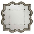 Distressed Heavily Silver Finished Frame Antique Mirror with Rosettes Accented